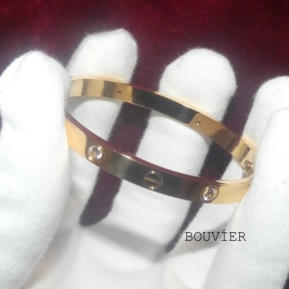 18K Solid Gold Diamond Bangle Screw Bracelet - Picture 2 of 2